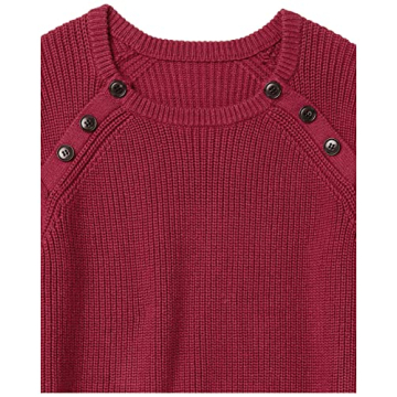 Cable Stitch Women's Raglan Long Sleeve Shaker Stitch Pullover Sweater - Fisherman Rib Knit Crewneck Cotton Top (Small, Marled Mulberry)