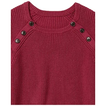 Cable Stitch Women's Raglan Long Sleeve Shaker Stitch Pullover Sweater - Fisherman Rib Knit Crewneck Cotton Top (Small, Marled Mulberry)