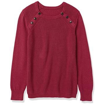 Cable Stitch Women's Raglan Long Sleeve Shaker Stitch Pullover Sweater - Fisherman Rib Knit Crewneck Cotton Top (Small, Marled Mulberry)