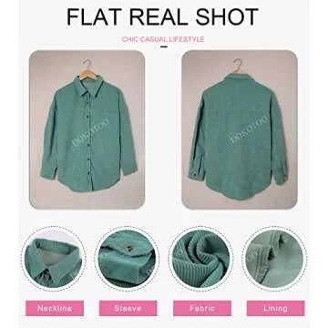 Dokotoo Womens Plus Size Lightweight Collared V Neck Shirts Solid Roll Up Sleeve Button Down Corduroy Blouse Tops XXL Green