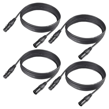 DMX Cable 10 ft, 4 Pack 3.04 m DMX Cable 3 Pin Signal XLR Male to Female DMX Cable Wire, with Metal ...