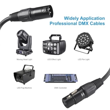 DMX Cable 10 ft, 4 Pack 3.04 m DMX Cable 3 Pin Signal XLR Male to Female DMX Cable Wire, with Metal Connectors for Signal Transmission for DJ Lighting Equipment and Stage Lighting