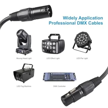 DMX Cable 10 ft, 4 Pack 3.04 m DMX Cable 3 Pin Signal XLR Male to Female DMX Cable Wire, with Metal Connectors for Signal Transmission for DJ Lighting Equipment and Stage Lighting