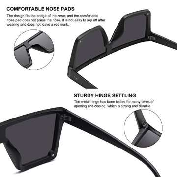 STORYCOAST Square Sunglasses for Women Men Fashion Big Frame Flat Top Sun Glasses Mirror Lens (Matte Black-Gray)