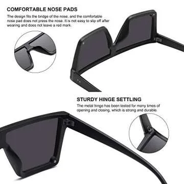 STORYCOAST Square Sunglasses for Women Men Fashion Big Frame Flat Top Sun Glasses Mirror Lens (Matte Black-Gray)