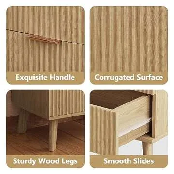 XUZENEST Fluted 3 Drawer Dressers, Modern Closet Dressers Chest of Drawers, Wood Storage Dresser Chest of Drawers Organizer for Bedroom Living Room Hallway Closet,Natural, 2 Sets