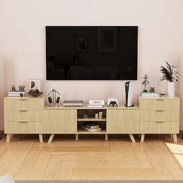 XUZENEST Fluted 3 Drawer Dressers, Modern Closet Dressers Chest of Drawers, Wood Storage Dresser Chest of Drawers Organizer for Bedroom Living Room Hallway Closet,Natural, 2 Sets