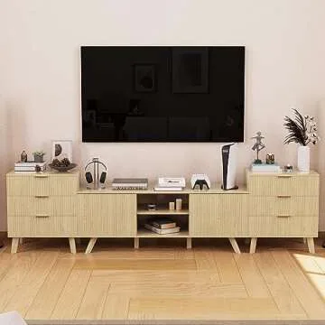 XUZENEST Fluted 3 Drawer Dressers, Modern Closet Dressers Chest of Drawers, Wood Storage Dresser Chest of Drawers Organizer for Bedroom Living Room Hallway Closet,Natural, 2 Sets