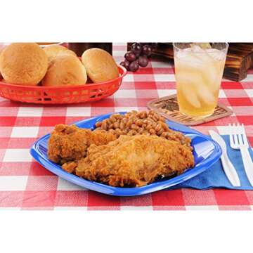 HomeCrate Checkered 72 Inch Picnic Table and Bench Fitted Tablecloth Cover, 3-Piece, Blue