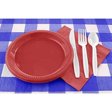 HomeCrate Checkered 72 Inch Picnic Table and Bench Fitted Tablecloth Cover, 3-Piece, Blue