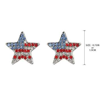 MADISON TYLER 4th of July Dangle Drop Earrings for Women | MAGA Red Blue White Patriotic USA Cute Pave Rhinestone Star Pierced Post Earrings | American Independence Day Gifts
