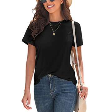 KevaMolly Basic Black T Shirts for Women UPF 50+ Short Sleeve Casual Solid Summer Tops Trendy Solid ...