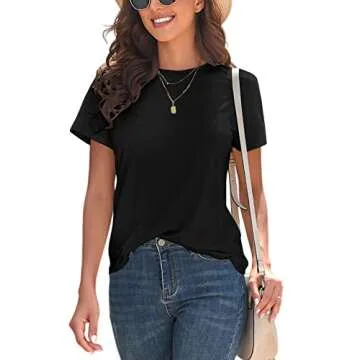 KevaMolly Basic Black T Shirts for Women UPF 50+ Short Sleeve Casual Solid Summer Tops Trendy Solid ...