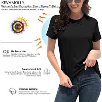 KevaMolly Basic Black T Shirts for Women UPF 50+ Short Sleeve Casual Solid Summer Tops Trendy Solid Loose Fit Tshirt S
