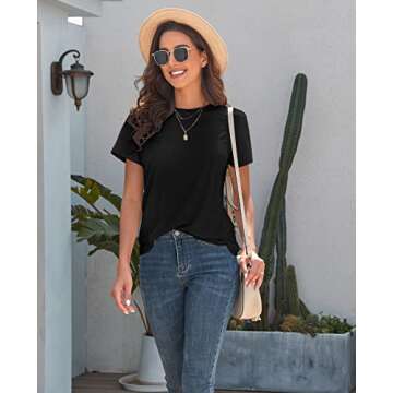 KevaMolly Basic Black T Shirts for Women UPF 50+ Short Sleeve Casual Solid Summer Tops Trendy Solid Loose Fit Tshirt S