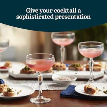 Libbey Capone Coupe Cocktail Glasses, Vintage Style, Diamond Cut Coupe Martini Glasses Set of 4, Tra...