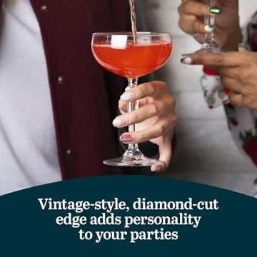 Libbey Capone Coupe Cocktail Glasses, Vintage Style, Diamond Cut Coupe Martini Glasses Set of 4, Traditional Cocktail Glass Set, Champagne Glasses