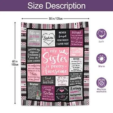 Ruvinzo Sister Gifts, Sister Birthday Gifts from Sister, Best Friend Birthday Gift for Women, Bestie Gifts for Women, Big Sister Gift from Little Sister Blanket 60” x 50”, Soul Sister Gifts for Girls