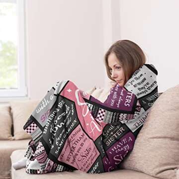 Ruvinzo Sister Gifts, Sister Birthday Gifts from Sister, Best Friend Birthday Gift for Women, Bestie Gifts for Women, Big Sister Gift from Little Sister Blanket 60” x 50”, Soul Sister Gifts for Girls