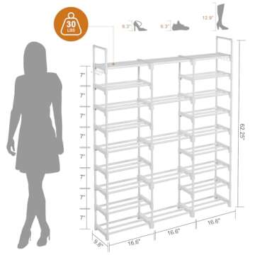 WOWLIVE 9 Tiers Large Shoe Rack White Shoe Rack Organizer for Closet 50-55 Pairs Stackable Heavy Duty Shoe Rack Shelf Shoe Storage with Metal Pipes Plastic Connectors
