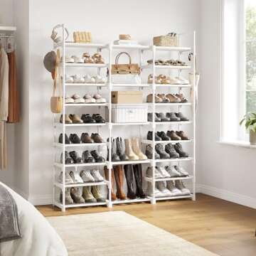 WOWLIVE 9 Tiers Large Shoe Rack White Shoe Rack Organizer for Closet 50-55 Pairs Stackable Heavy Duty Shoe Rack Shelf Shoe Storage with Metal Pipes Plastic Connectors