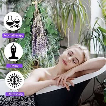 115 PCS Large Dried Preserved Eucalyptus Stems & Lavender Flowers Bundle for Shower, 17'' Real Fresh Hanging Silver Dollar Leaves, Aromatic Self-Care Shower Plants, Natural Fragrance, Home Decor