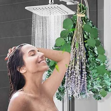 115 PCS Large Dried Preserved Eucalyptus Stems & Lavender Flowers Bundle for Shower, 17'' Real Fresh Hanging Silver Dollar Leaves, Aromatic Self-Care Shower Plants, Natural Fragrance, Home Decor