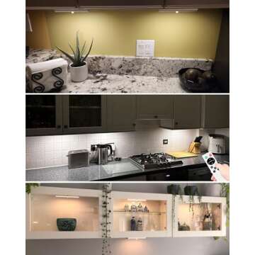 SZOKLED 20LED Under Cabinet Lighting Remote Control, Wireless Under Cabinet Lights Rechargeable Unde...