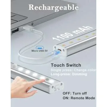 SZOKLED 20LED Under Cabinet Lighting Remote Control, Wireless Under Cabinet Lights Rechargeable Under Counter Lights for Kitchen, Hallway, Display, Multiple Colors 4 Pack