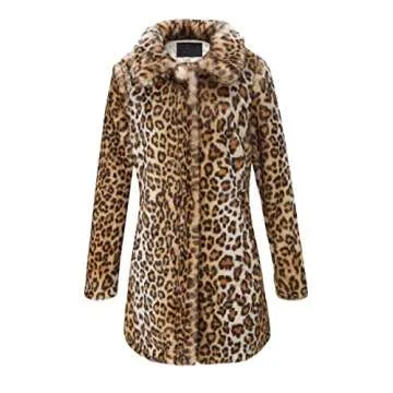 Bellivera Faux Fur Jacket Coat Womens Leopard Jacket Long Sleeve Winter Warm Fluffy Parka Overcoat Outwear Tops 18125 Leopard M