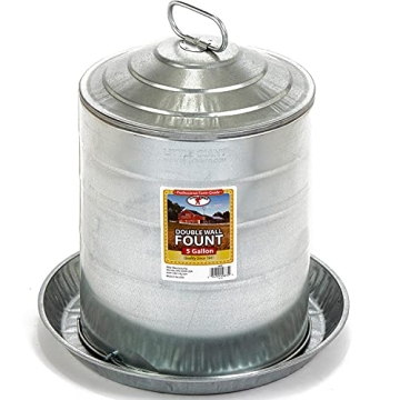 Miller Manufacturing Little Giant 5 Gallon Double Wall Galvanized Steel Poultry Fount Fountain Autom...
