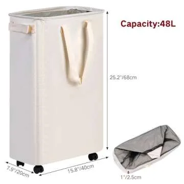 efluky Slim Laundry Basket with Wheels for Small Spaces