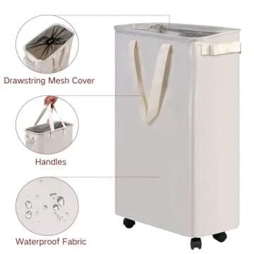 efluky Slim Laundry Basket with Wheels for Small Spaces