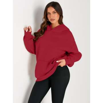 Trendy Queen Womens Oversized Hoodies Fleece Sweatshirts Long Sleeve Sweaters Pullover Fall Outfits Winter Clothes Fiery Red L