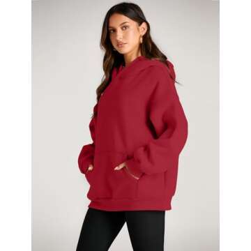 Trendy Queen Womens Oversized Hoodies Fleece Sweatshirts Long Sleeve Sweaters Pullover Fall Outfits Winter Clothes Fiery Red L