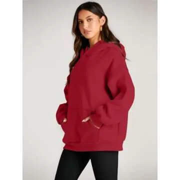 Trendy Queen Womens Oversized Hoodies Fleece Sweatshirts Long Sleeve Sweaters Pullover Fall Outfits Winter Clothes Fiery Red L