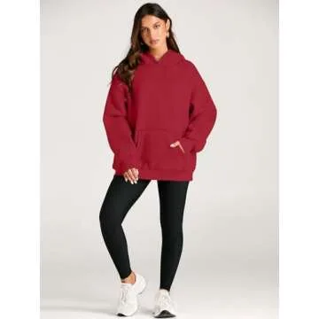 Trendy Queen Womens Oversized Hoodies Fleece Sweatshirts Long Sleeve Sweaters Pullover Fall Outfits Winter Clothes Fiery Red L