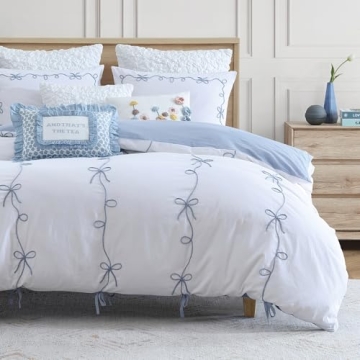 Peri Home Bow Bedding Duvet Cover Cottage Core Vintage Country 100% Cotton 3-Piece Set, Full/Queen, ...