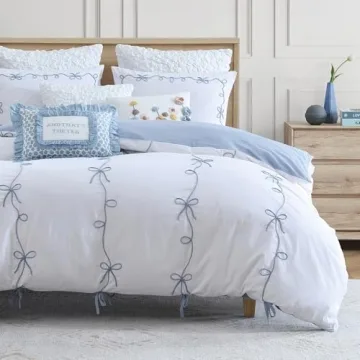 Peri Home Bow Bedding Duvet Cover Cottage Core Vintage Country 100% Cotton 3-Piece Set, Full/Queen, ...