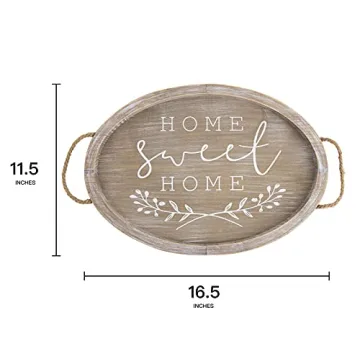 COLLECTIVE HOME - Ottoman Tray with Handles Vintage Wooden Decorative Tray Rustic Serving Trays for Coffee Table Oval Food Trays for Living Room Bedroom, Home Sweet Home, 16.5"×11.5"