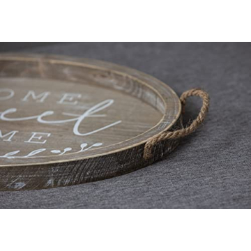 COLLECTIVE HOME - Ottoman Tray with Handles Vintage Wooden Decorative Tray Rustic Serving Trays for Coffee Table Oval Food Trays for Living Room Bedroom, Home Sweet Home, 16.5"×11.5"