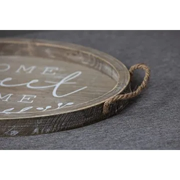 COLLECTIVE HOME - Ottoman Tray with Handles Vintage Wooden Decorative Tray Rustic Serving Trays for Coffee Table Oval Food Trays for Living Room Bedroom, Home Sweet Home, 16.5"×11.5"
