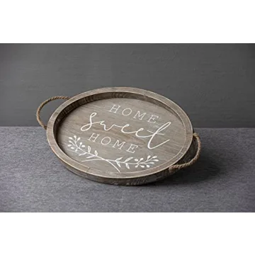 COLLECTIVE HOME - Ottoman Tray with Handles Vintage Wooden Decorative Tray Rustic Serving Trays for Coffee Table Oval Food Trays for Living Room Bedroom, Home Sweet Home, 16.5"×11.5"