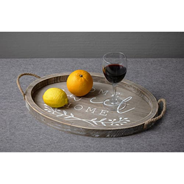 COLLECTIVE HOME - Ottoman Tray with Handles Vintage Wooden Decorative Tray Rustic Serving Trays for Coffee Table Oval Food Trays for Living Room Bedroom, Home Sweet Home, 16.5"×11.5"