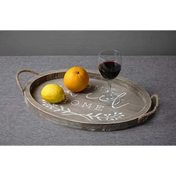 COLLECTIVE HOME - Ottoman Tray with Handles Vintage Wooden Decorative Tray Rustic Serving Trays for Coffee Table Oval Food Trays for Living Room Bedroom, Home Sweet Home, 16.5"×11.5"
