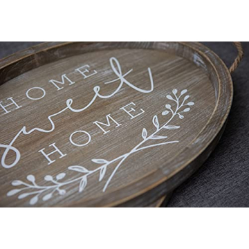 COLLECTIVE HOME - Ottoman Tray with Handles Vintage Wooden Decorative Tray Rustic Serving Trays for Coffee Table Oval Food Trays for Living Room Bedroom, Home Sweet Home, 16.5"×11.5"