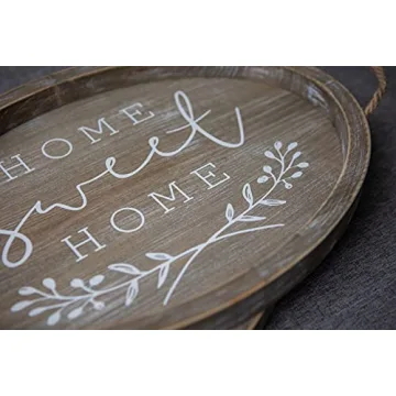 COLLECTIVE HOME - Ottoman Tray with Handles Vintage Wooden Decorative Tray Rustic Serving Trays for Coffee Table Oval Food Trays for Living Room Bedroom, Home Sweet Home, 16.5"×11.5"