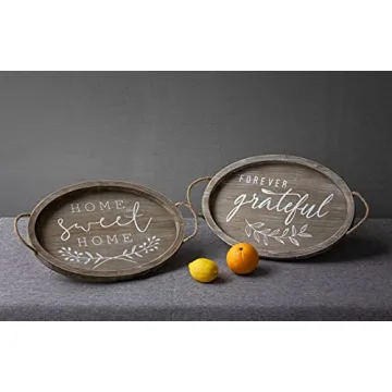 COLLECTIVE HOME - Ottoman Tray with Handles Vintage Wooden Decorative Tray Rustic Serving Trays for Coffee Table Oval Food Trays for Living Room Bedroom, Home Sweet Home, 16.5"×11.5"