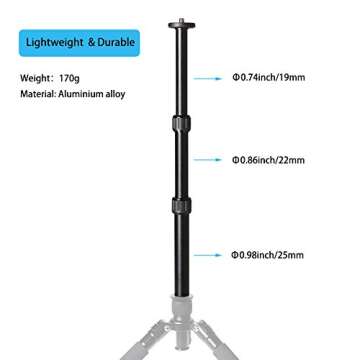 Tripod Center Column Extension Camera Mount Extender Telescopic Rod 3 Section Pole for Monopod DSLR Photo Studio Outdoor Macro Shooting