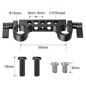 SmallRig Super Lightweight 15mm Railblock, 15mm Rod Clamp with 1/4"-20 Thread for Sony for Canon and Other 15mm DSLR Camera Rig Shoulder Support Rail System, Pack of 2